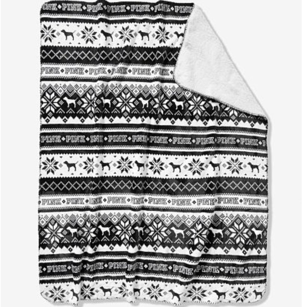 NWT PINK Fairisle Black & White Fleece Blanket